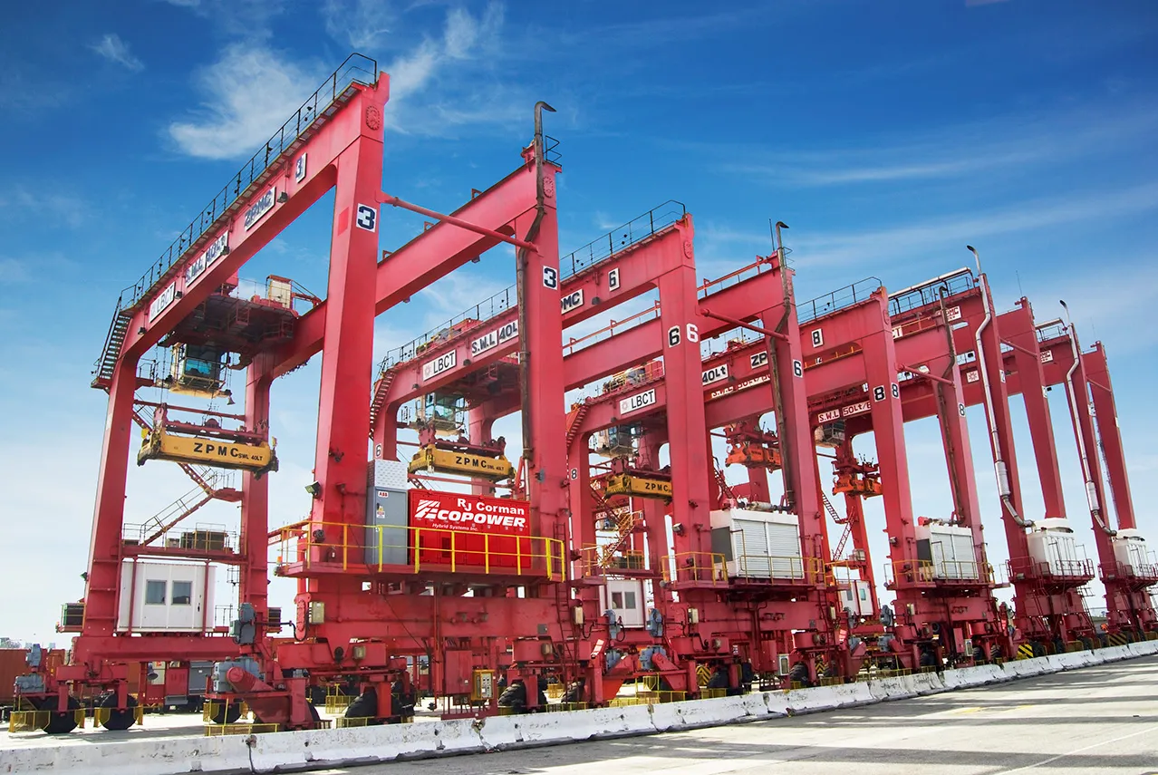 a lineup of red RTGs using ecocrane