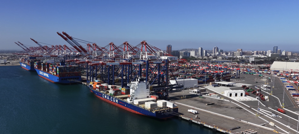 Aerial view of lBCT's port operations
